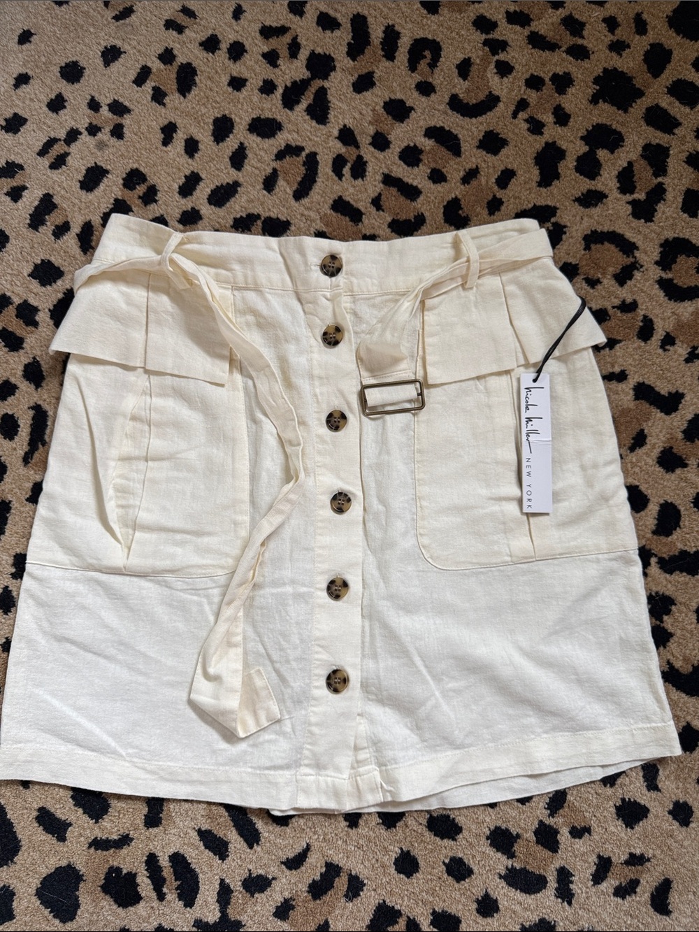 Nicole Miller Cream Button-Front Utility Mini Skirt